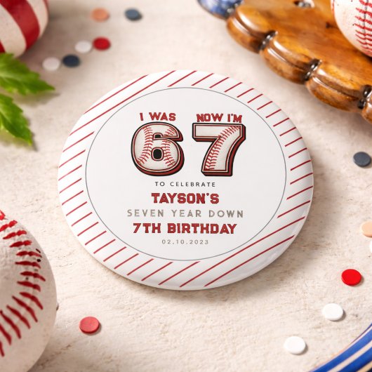 Ich war 6, jetzt bin ich 7 – Baseball 7. Geburtsta Button