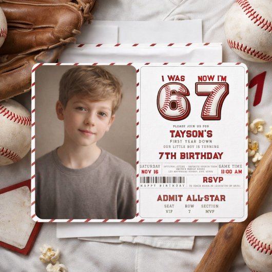 Ich war 6, jetzt bin ich 7 – Baseball 7. Geburtsta Einladung