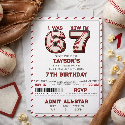 Ich war 6, jetzt bin ich 7 – Baseball 7. Geburtsta Einladung