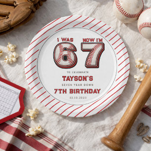 Ich war 6, jetzt bin ich 7 – Baseball 7. Geburtsta Pappteller
