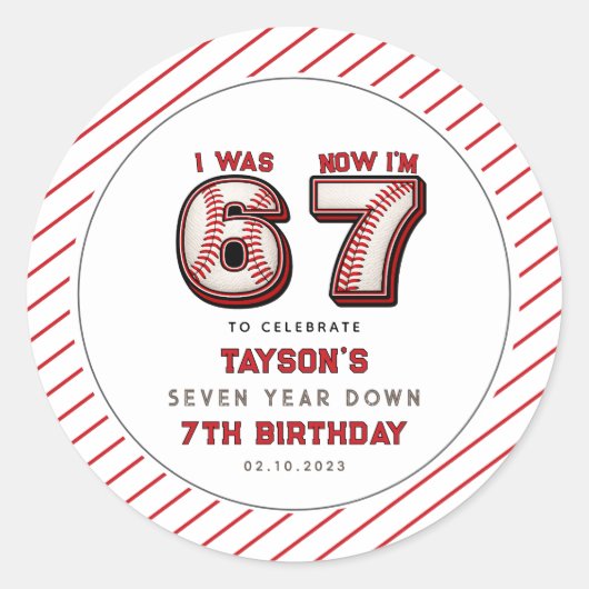 Ich war 6, jetzt bin ich 7 – Baseball 7. Geburtsta Runder Aufkleber (Vorderseite)