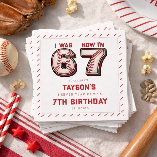 Ich war 6, jetzt bin ich 7 – Baseball 7. Geburtsta Serviette