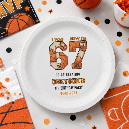 Ich war 6, jetzt bin ich 7 Basketball – 7. Geburts Pappteller