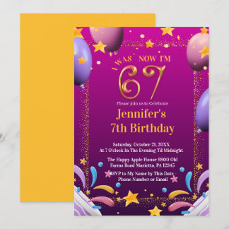 Ich war 6 jetzt bin ich 7 Geburtstag für Kinder  Einladung