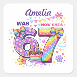 Ich war 6 jetzt bin ich 7 Mädchen 7. Geburtstag Quadratischer Aufkleber