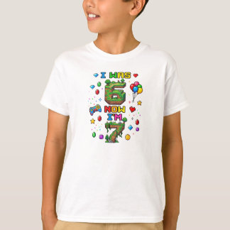 Ich war 6 jetzt bin ich 7 Pixel Block Geburtstagsg T-Shirt