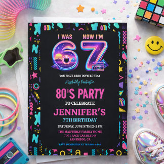 Ich war 6 jetzt bin ich 7 Retro Neon 7. Geburtstag Einladung