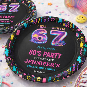 Ich war 6 jetzt bin ich 7 Retro Neon 7. Geburtstag Pappteller