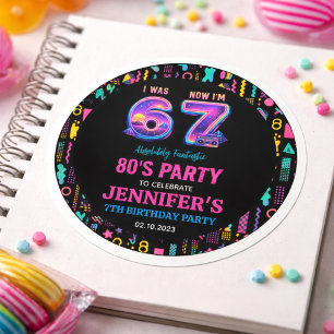 Ich war 6 jetzt bin ich 7 Retro Neon 7. Geburtstag Runder Aufkleber