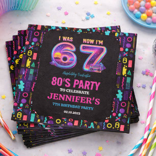 Ich war 6 jetzt bin ich 7 Retro Neon 7. Geburtstag Serviette