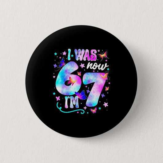 Ich war 6 jetzt bin ich 7 Schmetterling 7. Geburts Button (Vorderseite)