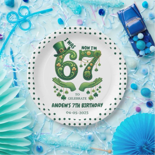 Ich war 6, jetzt bin ich 7 St. Patrick’s Day Junge Pappteller (Party)