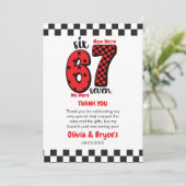 Ich war 6, jetzt bin ich 7 – Zwilling 7. Geburtsta Dankeskarte (Stehend Vorderseite)