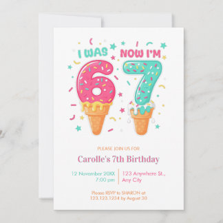 Ich war 6, jetzt bin ich Eiscreme 7 Geburtstag Einladung