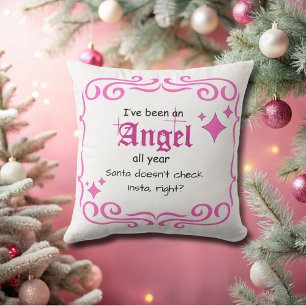 Ich war ein Engel, Weihnachts-Rosa-Buchstaben Kissen