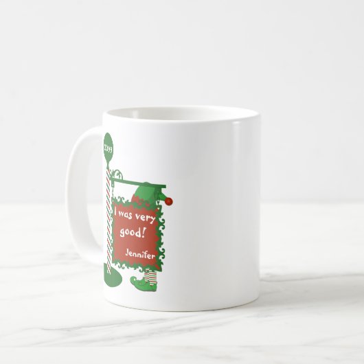 "Ich war sehr gut" oder "unanständig" Weihnachtsfe Kaffeetasse (Vorderseite Links)