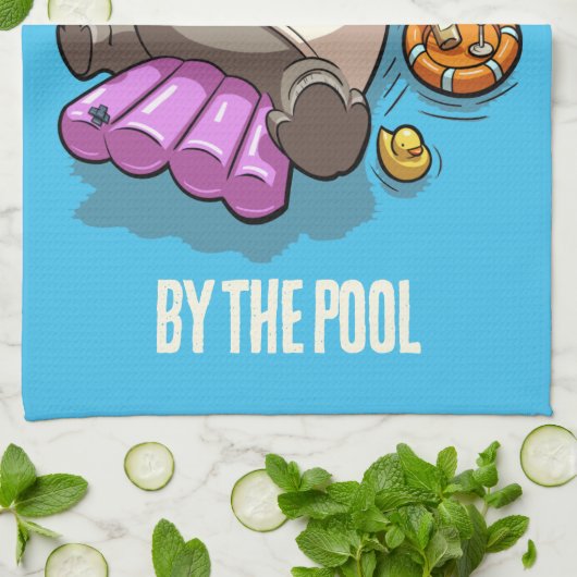 Ich wäre eher am Pool Rhino Party Tier Geschirrtuch (Gefaltet)