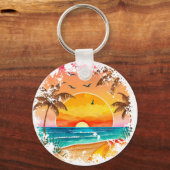 Ich wäre eher am Strand Landschaftlicher Sonnenunt Schlüsselanhänger (Rückseite)