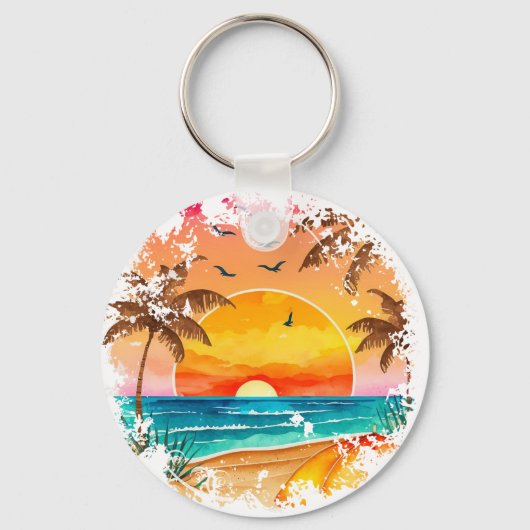 Ich wäre eher am Strand Landschaftlicher Sonnenunt Schlüsselanhänger (Rückseite)