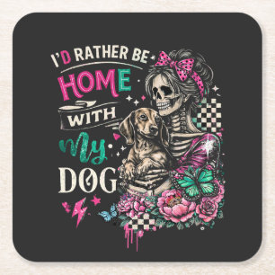 Ich wäre lieber zu Hause mit meinem Hund Rechteckiger Pappuntersetzer