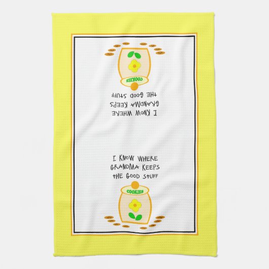 Ich weiß, wo Oma das Gute behalte Geschirrtuch (Vertikal)