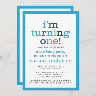 Ich wende mich an eins! Blue Modern First Birthday Einladung