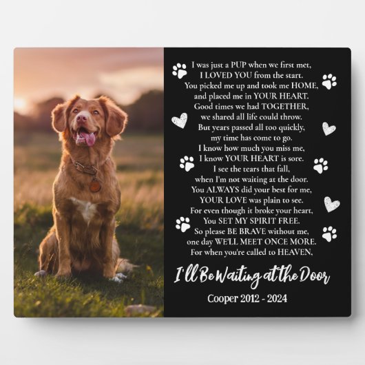 Ich werde an der Door Foto Dog Memorial Gewartet Fotoplatte (Vorderseite)