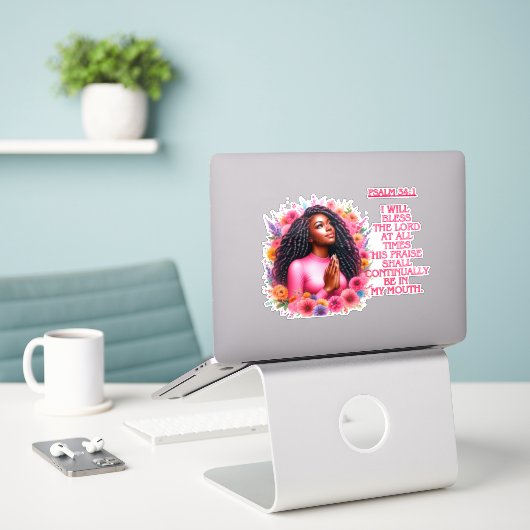 Ich werde den Herrn segnen! Aufkleber (Laptop auf Schreibtisch)