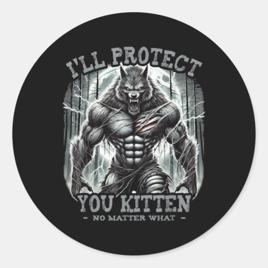 Ich werde dich schützen Kitten Alpha Wolf Funny Gr Runder Aufkleber (Vorderseite)