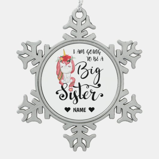 Ich werde eine große Schwester sein Schneeflocken Zinn-Ornament (Vorderseite)