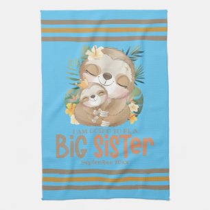 Ich werde eine große Schwester Sloth Ankündigung w Geschirrtuch