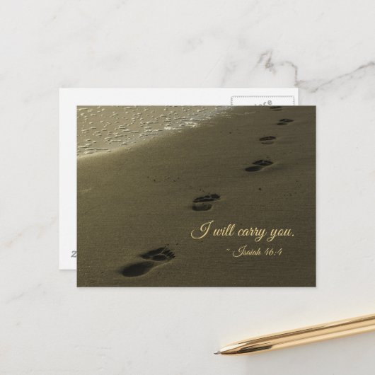 Ich werde euch Sandfußabdrücke tragen Postkarte (Vorderseite/Rückseite Beispiel)