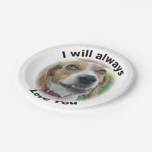 Ich werde immer Liebe Sie Beagle-Papierplatte Pappteller (Schrägansicht)