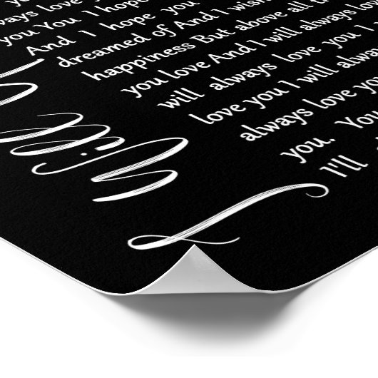 Ich werde immer Liebe Sie Schwarz-Script-Song Lyri Poster (Ecke)