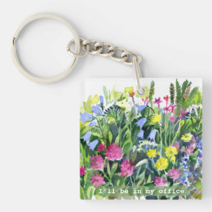 Ich werde in meinem Büro sein Aquarellblumen Schlüsselanhänger