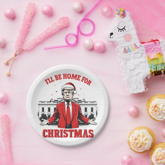 Ich werde Zuhause für Weihnachten Trump Won Inagur Pappteller (Party)
