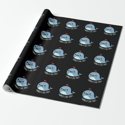Ich whaley like you Funny Whale Pun Dark BG Geschenkpapier (Ungerollt)