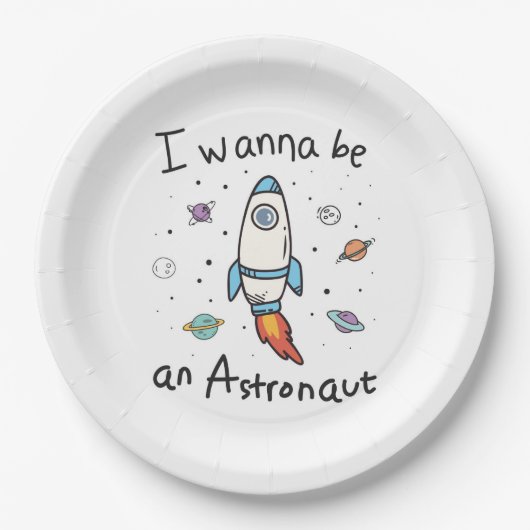 Ich will Astronaut-Cartoon werden Pappteller (Vorderseite)