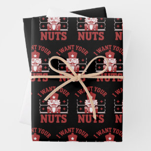 Ich will deine Nüsse Nussknacker sarkastische Weih Geschenkpapier Set