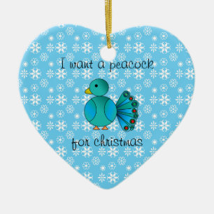 Ich will einen Pfau für Weihnachtsherzverzierung Keramikornament