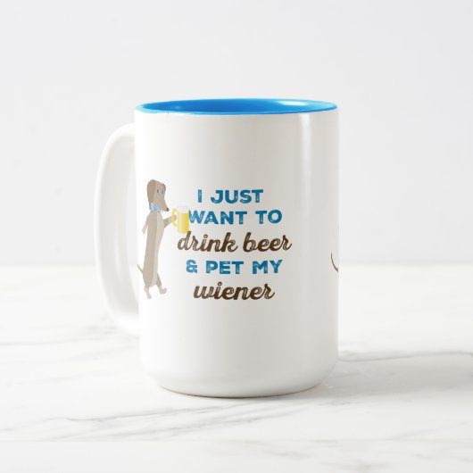 Ich will gerade, um Bier zu trinken u. pet meine Zweifarbige Tasse (Vorderseite Links)