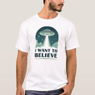 Ich will glauben (blauer UFO)   Retro Weltraum T T-Shirt