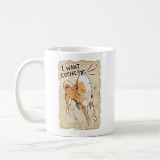 Ich will Kaffee – schreiender Shiba Inu Vintage-Sk Kaffeetasse