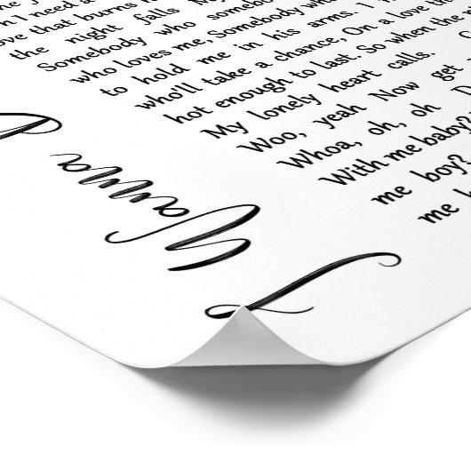 Ich will mit jemandem mit einem weißen Script-Song Poster (Ecke)