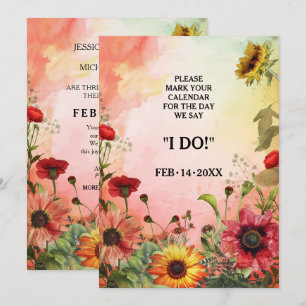 🌻 ICH WILL! Sonnige Blütenblätter & Scharlachrot Save The Date