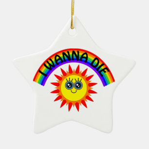 Ich will sterben - Regenbogen lächelnde Sonne Keramik Ornament