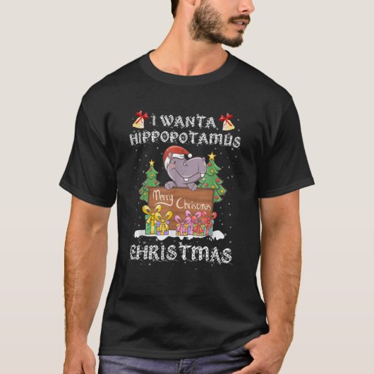 Ich wollte ein hippopotamus Weihnachtswinterdesign T-Shirt (Vorderseite)