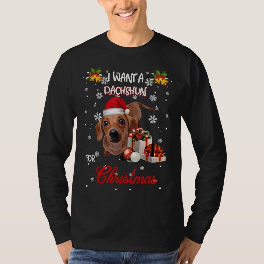 Ich Wollte eine Dackel für Niedliche Weihnachtskos T-Shirt (Vorderseite)