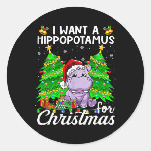 Ich Wollte einen Hippopotamus für Weihnachtsbeleuc Runder Aufkleber