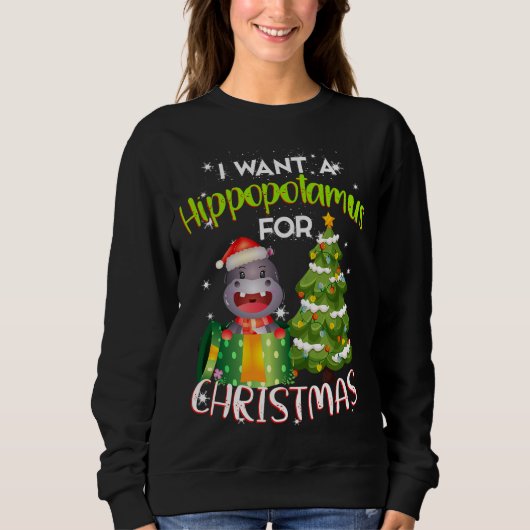 Ich wollte einen Hippopotamus Weihnachtshippo Sweatshirt (Vorderseite)
